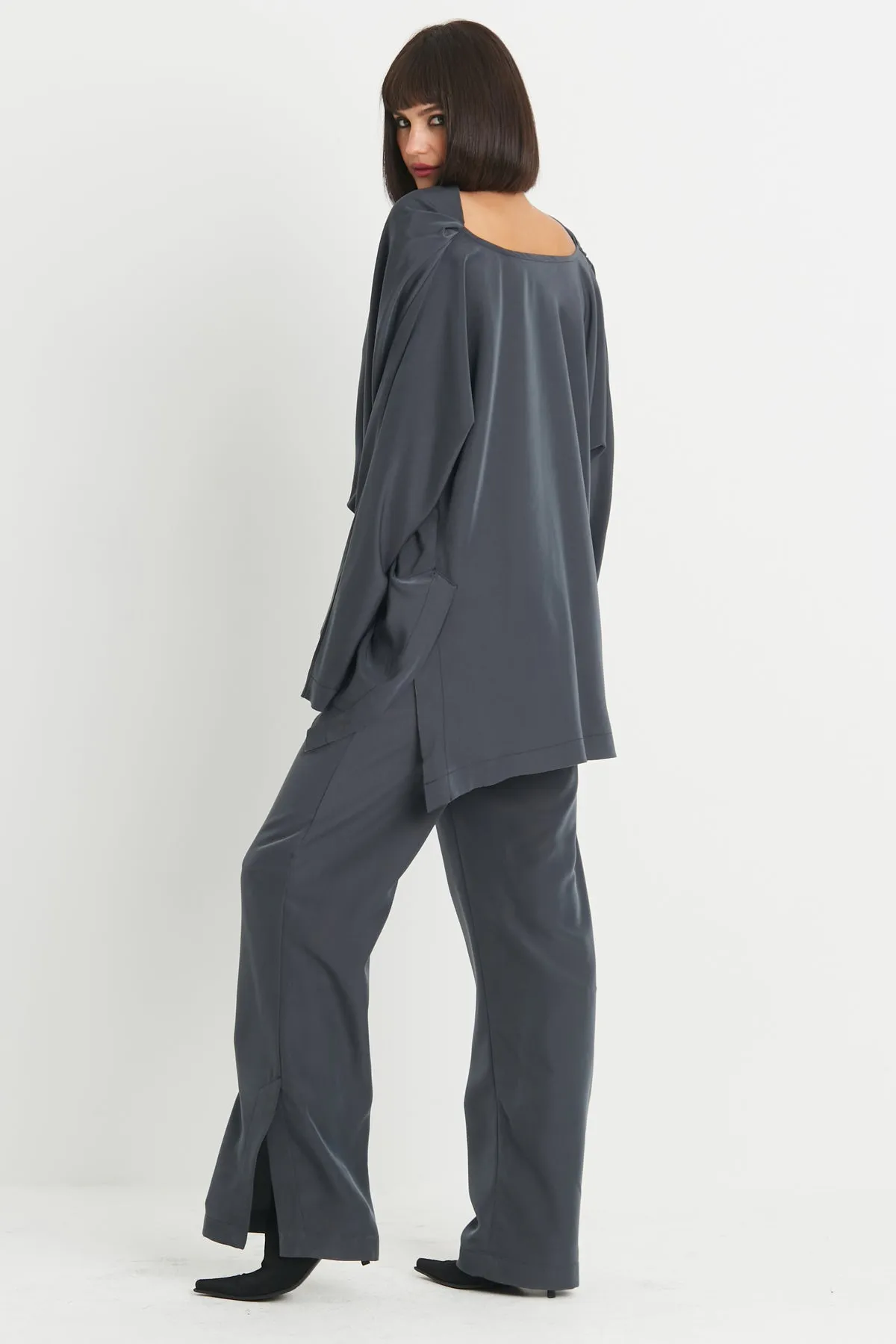 Planet - Peachskin Side Slit Pants - Obsidian