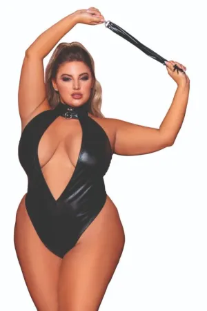 Plus Size Studded Faux-Leather Teddy with Flogger