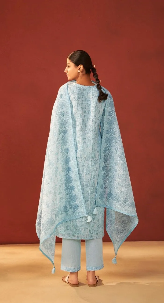 Powder blue linen duppata set