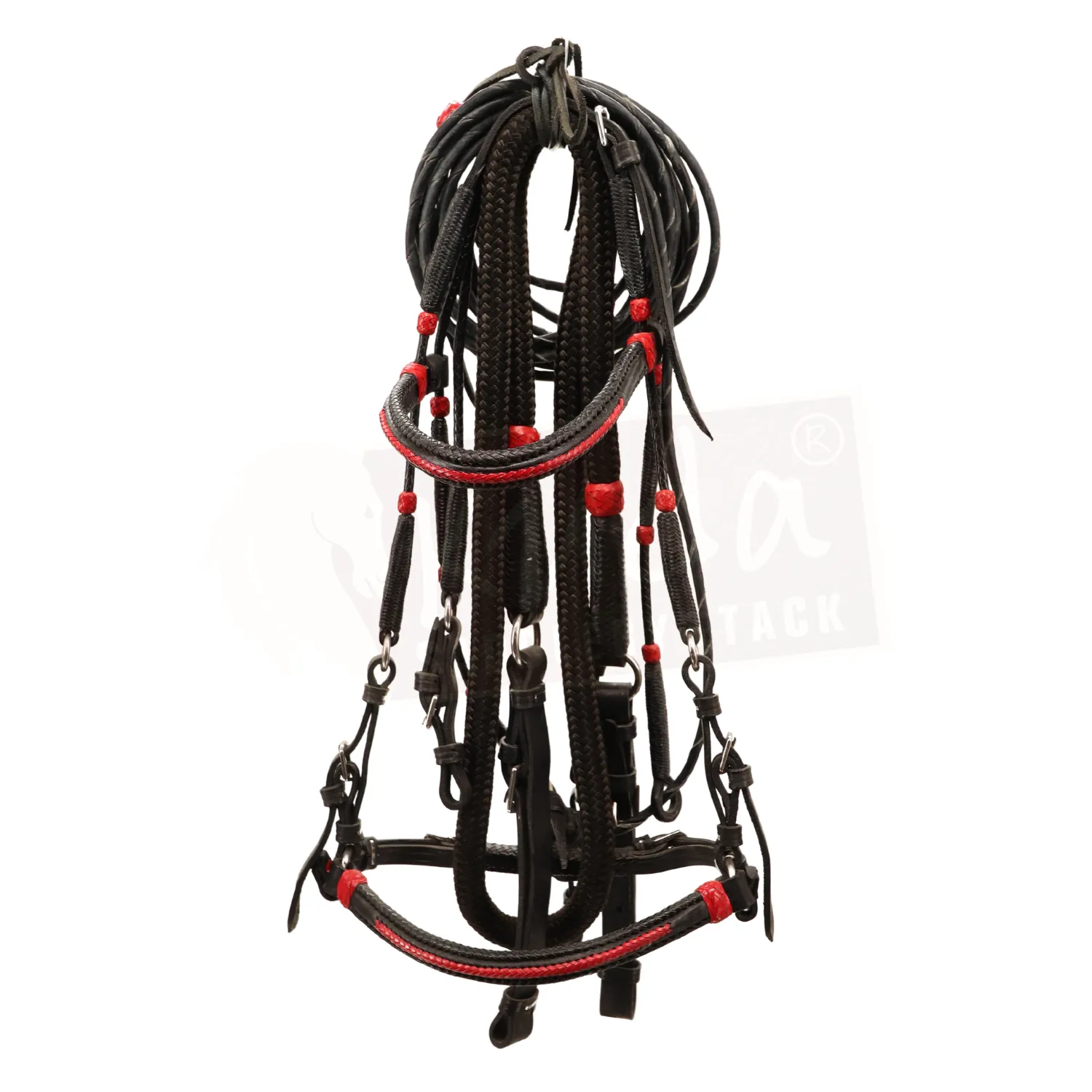 Premium Black Bridle with Red Accents