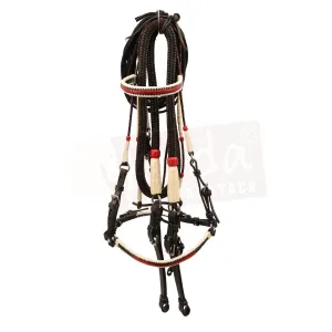 Premium Black Bridle with White and Red Accents