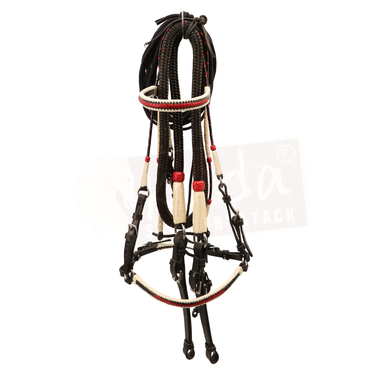 Premium Black Bridle with White and Red Accents