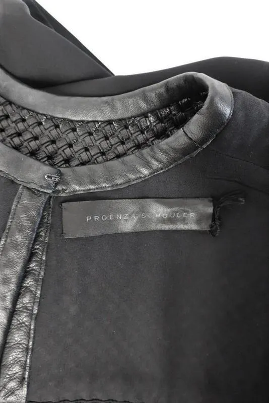 Proenza Schouler Dress Black Stretch Silk Size 4 Woven Leather Yoke Skater Mini