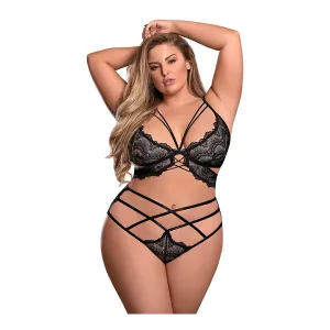 Pure Lace Bralette & High Waist Panty Black Queen