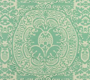 Quadrille Fabric: Veneto - Custom Turquoise on Tinted Belgian Linen / Cotton