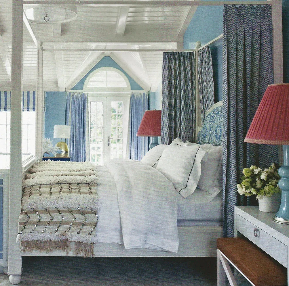 Quadrille Fabric: Veneto - Custom Turquoise on Tinted Belgian Linen / Cotton