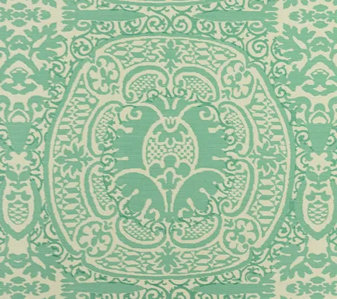 Quadrille Fabric: Veneto - Custom Turquoise on Tinted Belgian Linen / Cotton