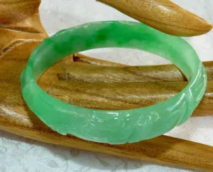 "Peaceful  Bamboo"  Carved Jadeite Jade Bangle Bracelet 57.5mm (JBB3083)