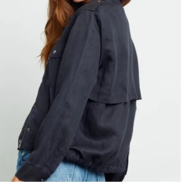 Rails Collins Jet Cobra Short Linen Blend Jacket In Jet XS Black Grey Pockets