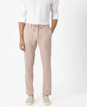 Rare Rabbit Men's Linac Dusky Pink Solid Drawstring With Elastic Waistband Regular Fit Linen Trouser