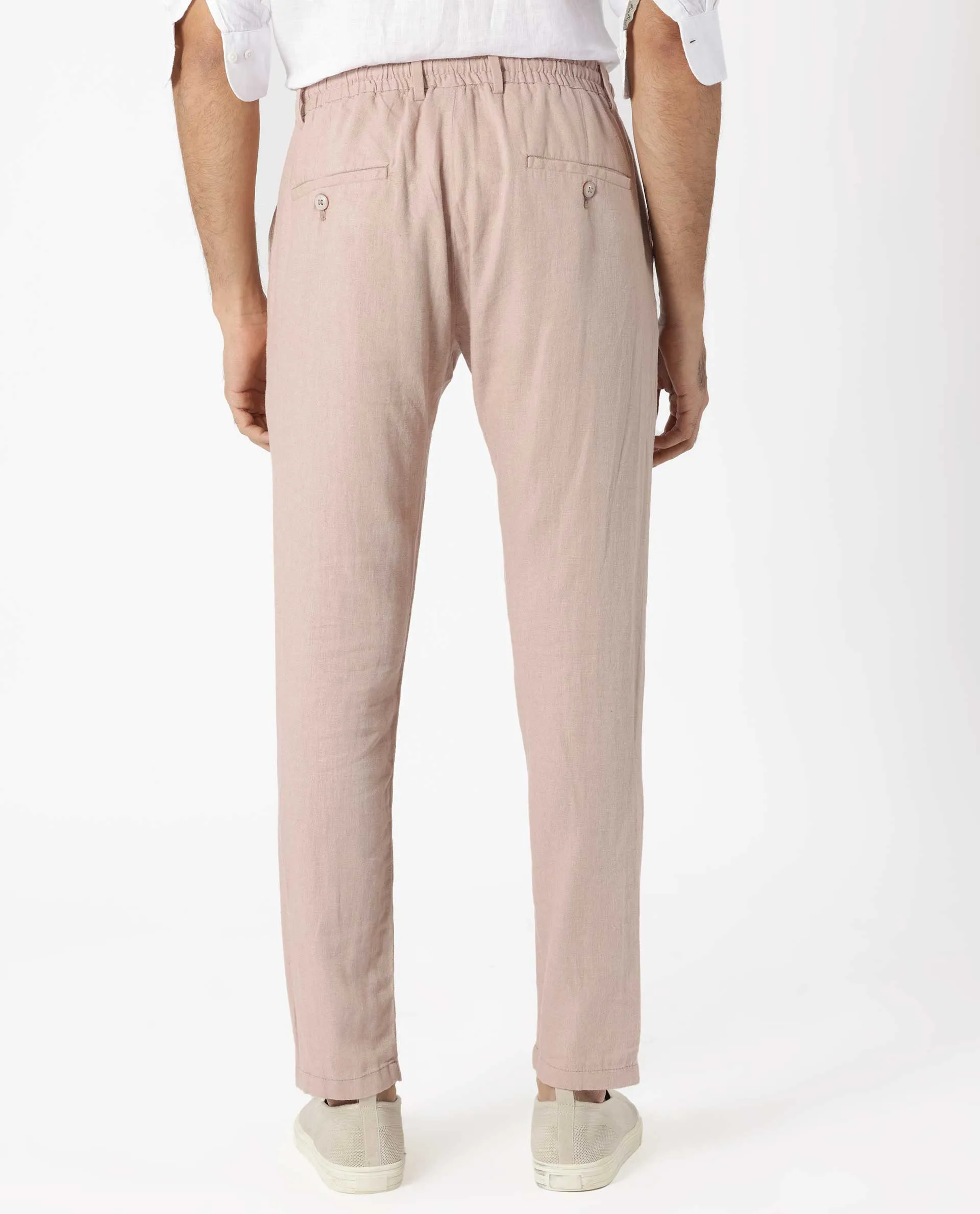 Rare Rabbit Men's Linac Dusky Pink Solid Drawstring With Elastic Waistband Regular Fit Linen Trouser