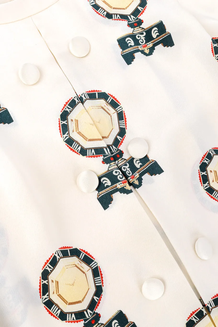 Roman Clock Motif Silk Blouse