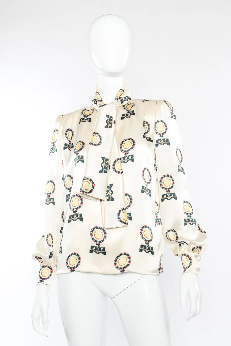 Roman Clock Motif Silk Blouse