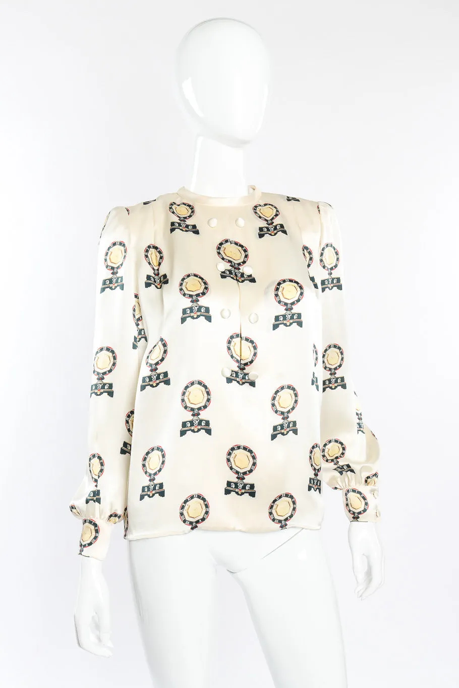 Roman Clock Motif Silk Blouse