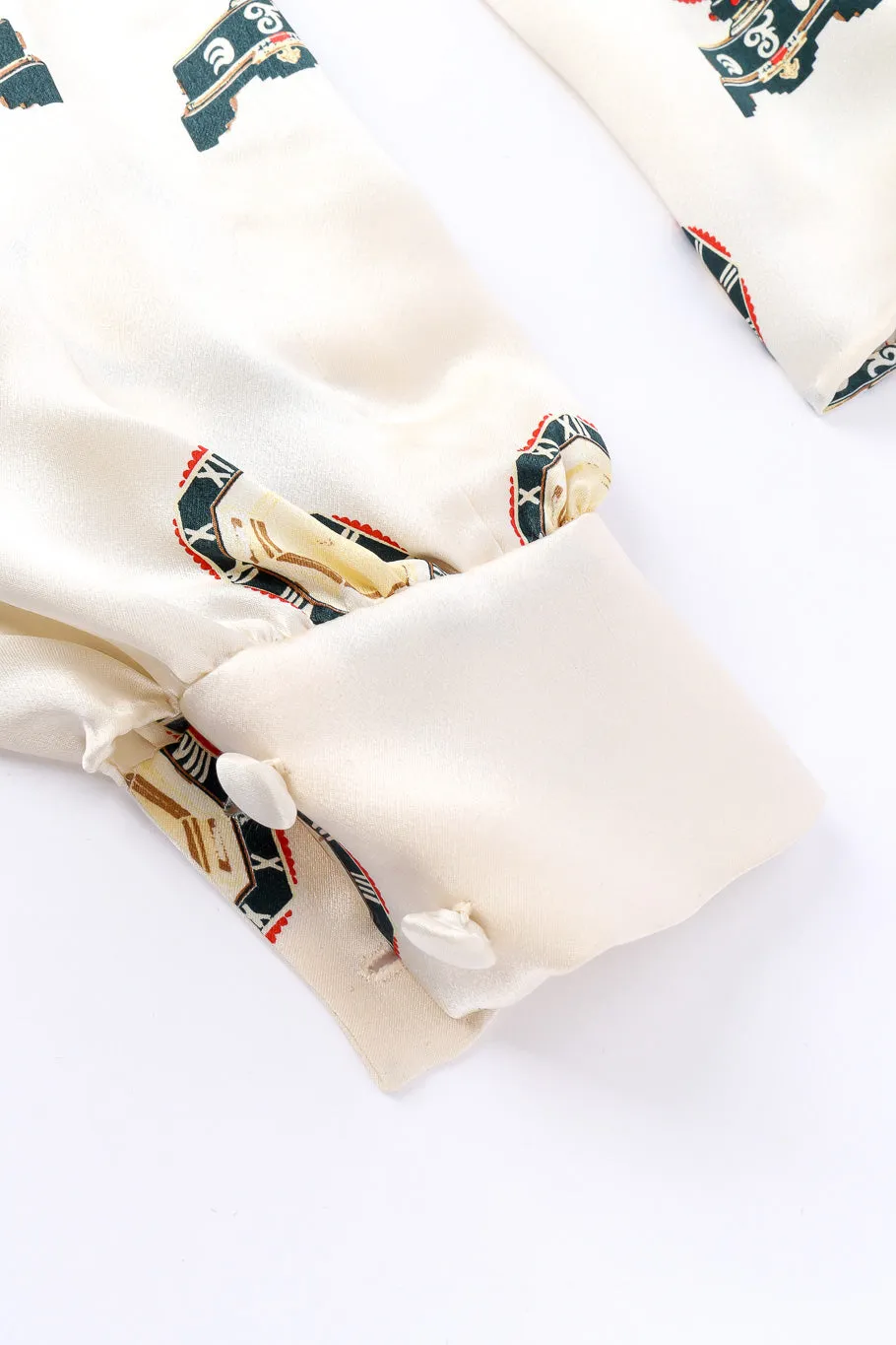 Roman Clock Motif Silk Blouse