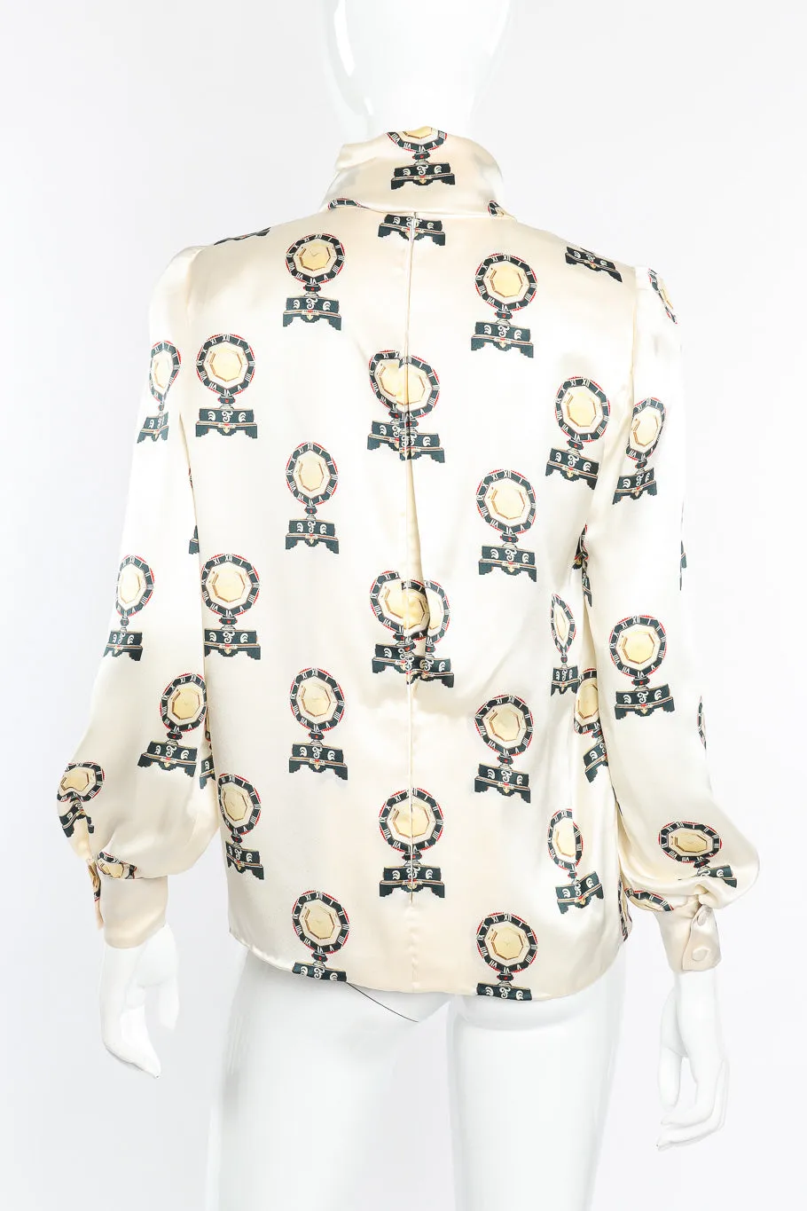 Roman Clock Motif Silk Blouse