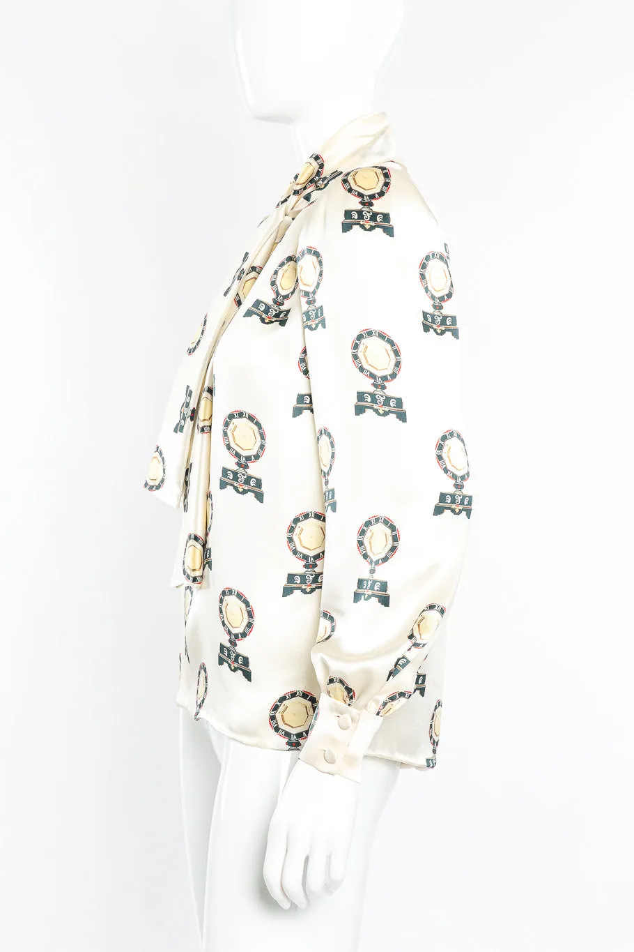 Roman Clock Motif Silk Blouse