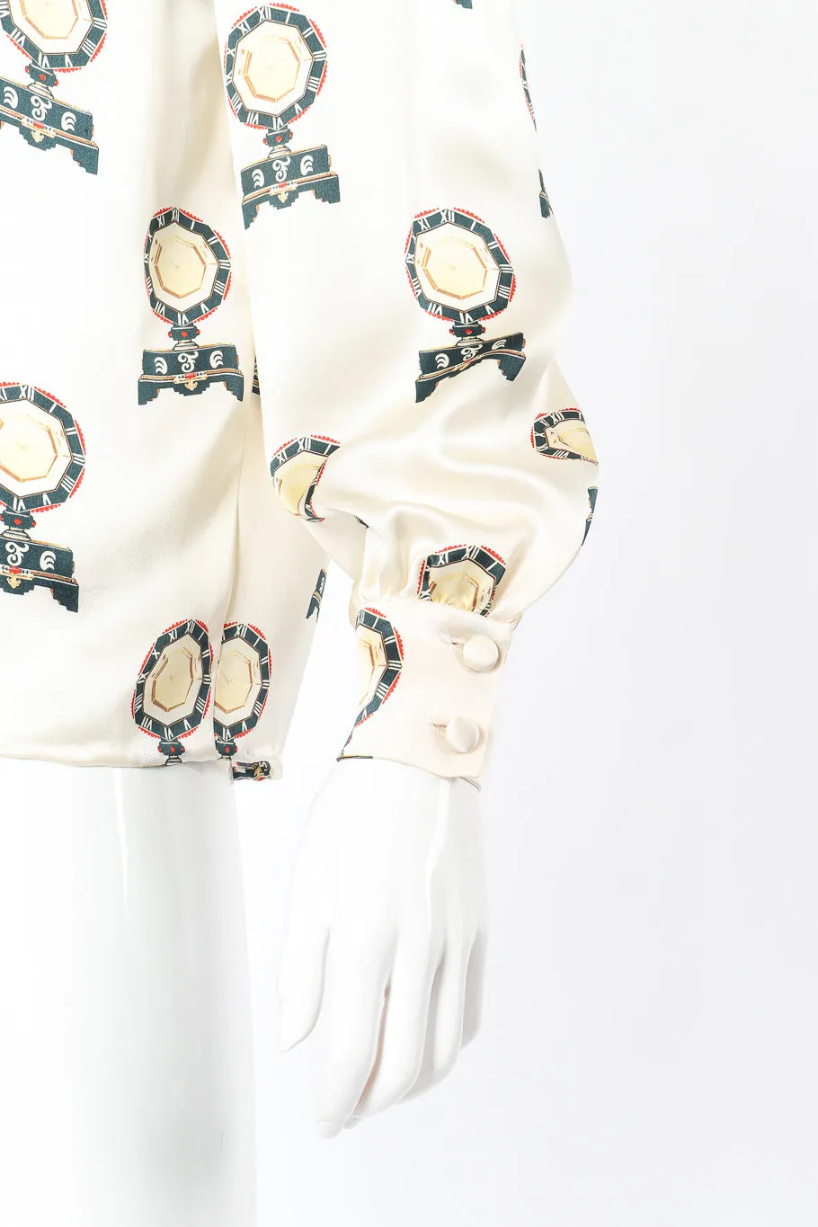 Roman Clock Motif Silk Blouse