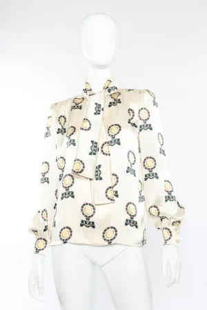 Roman Clock Motif Silk Blouse