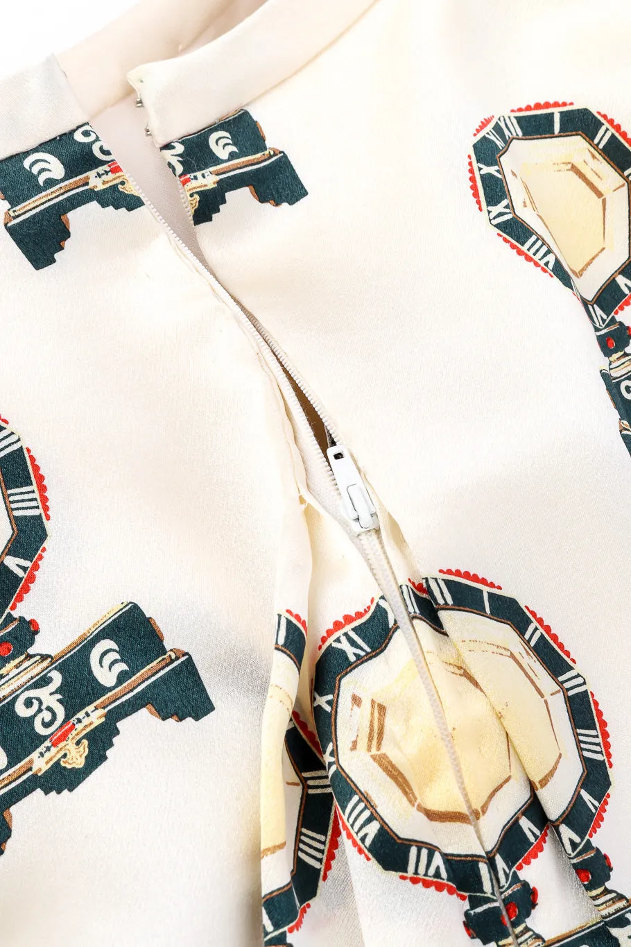 Roman Clock Motif Silk Blouse