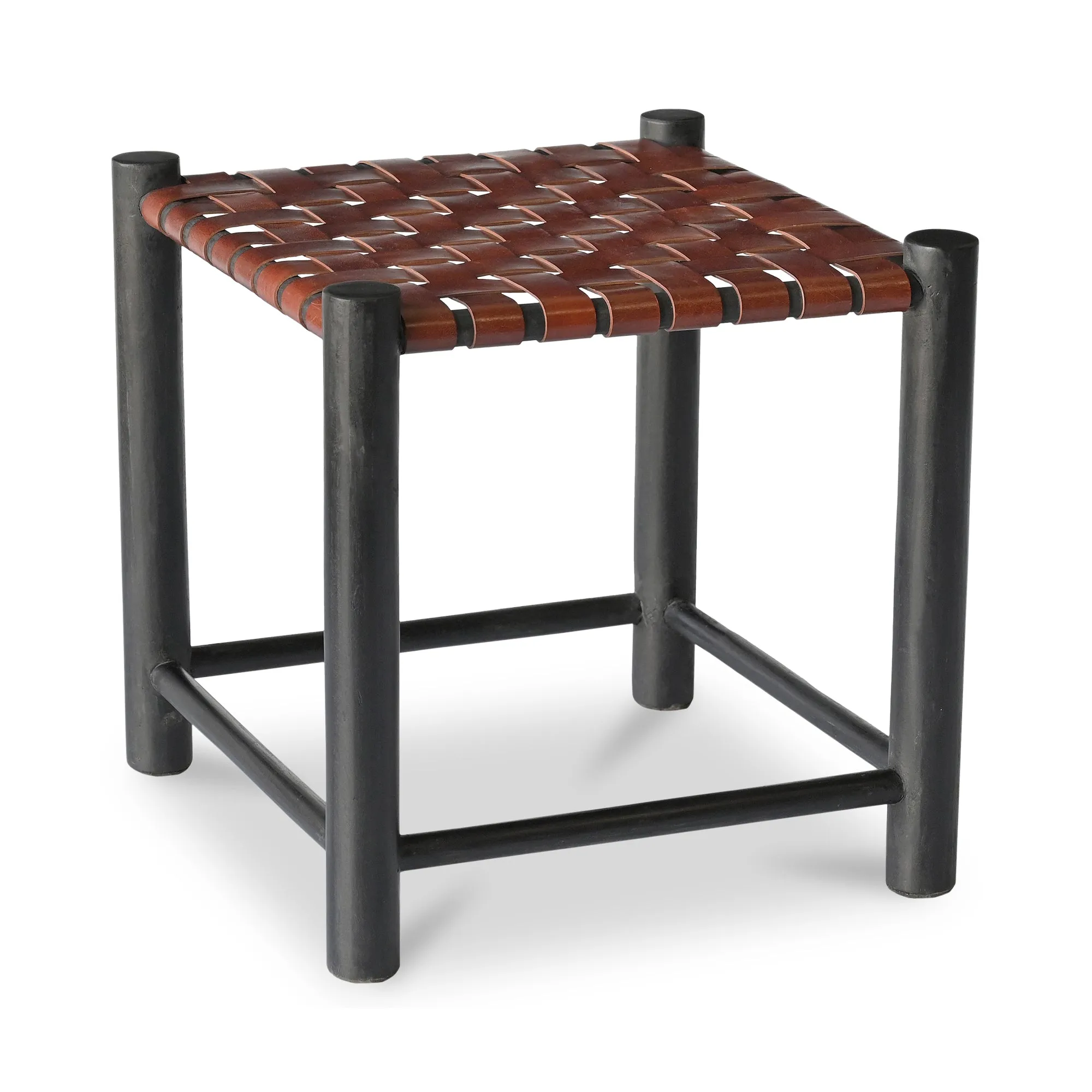 Rustic Grace Stool in Solid Mango Wood with Leather Accents