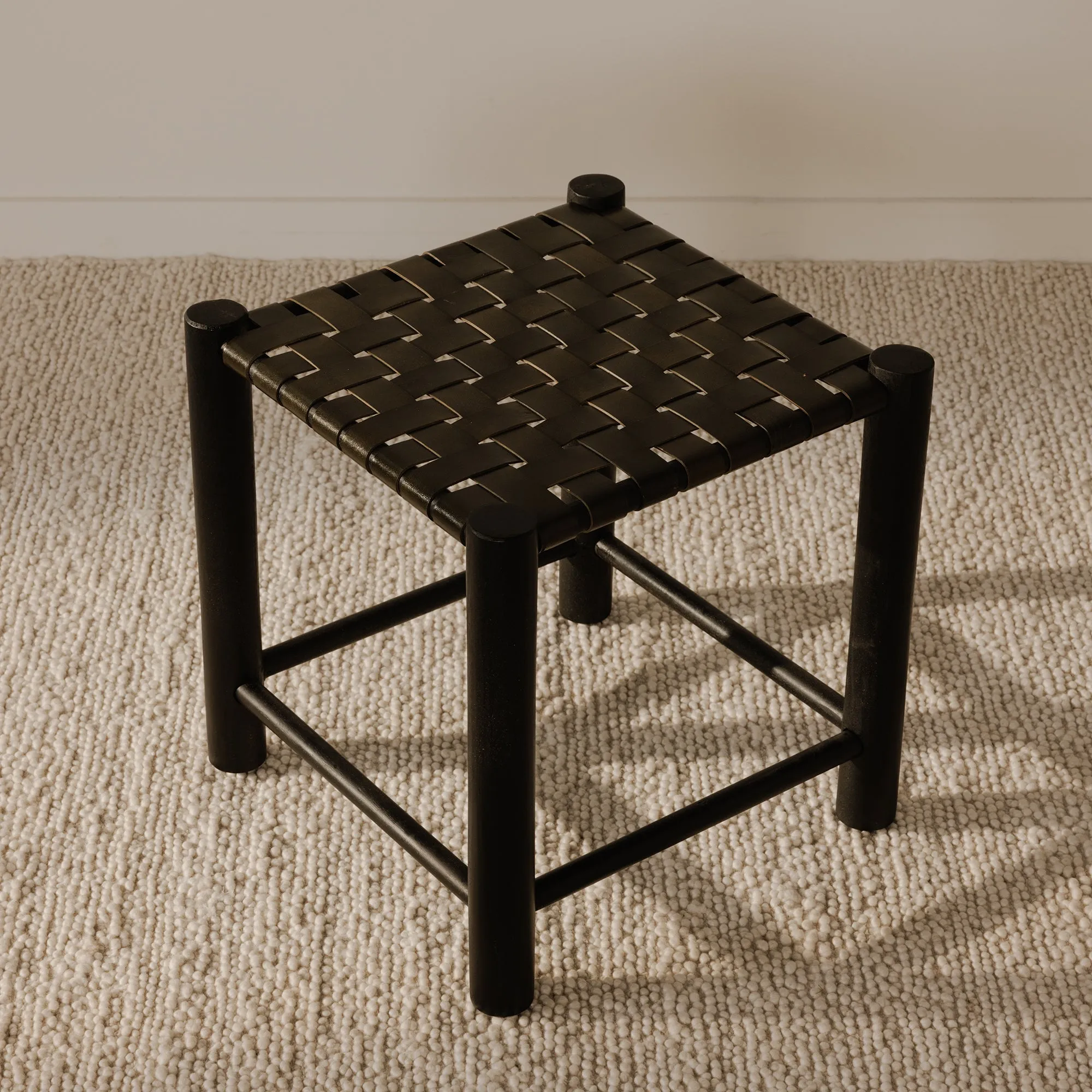 Rustic Grace Stool in Solid Mango Wood with Leather Accents