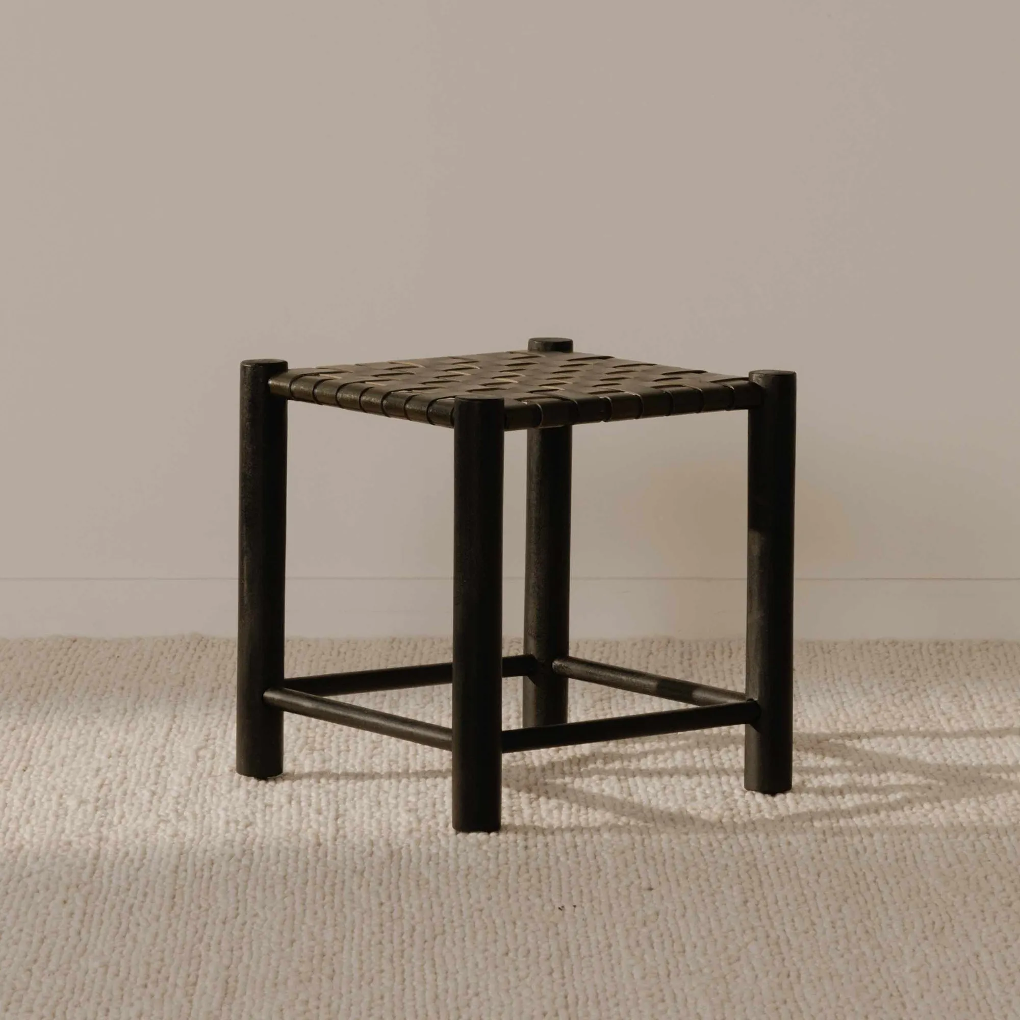 Rustic Grace Stool in Solid Mango Wood with Leather Accents