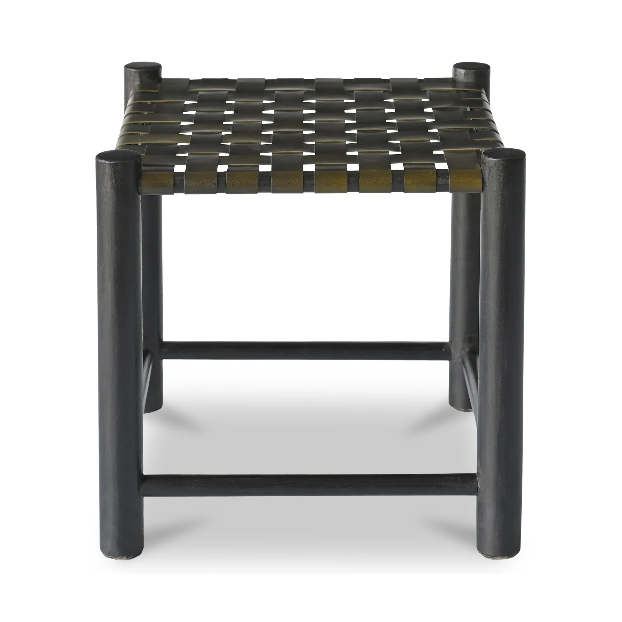 Rustic Grace Stool in Solid Mango Wood with Leather Accents