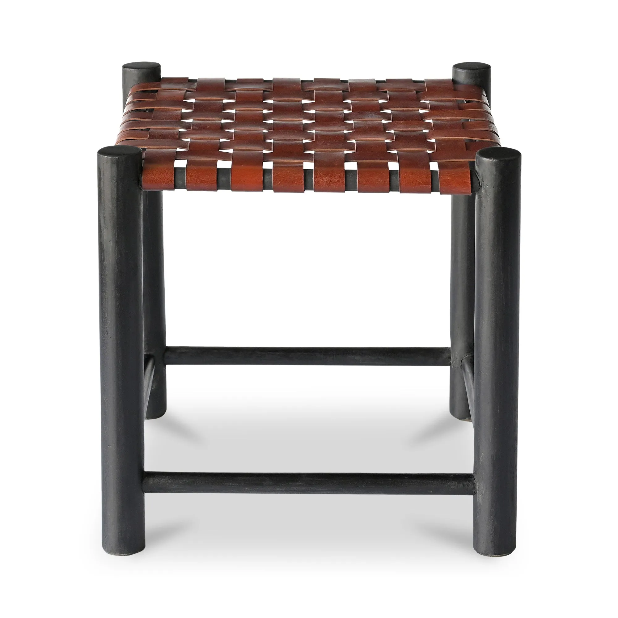 Rustic Grace Stool in Solid Mango Wood with Leather Accents