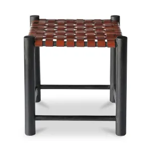 Rustic Grace Stool in Solid Mango Wood with Leather Accents