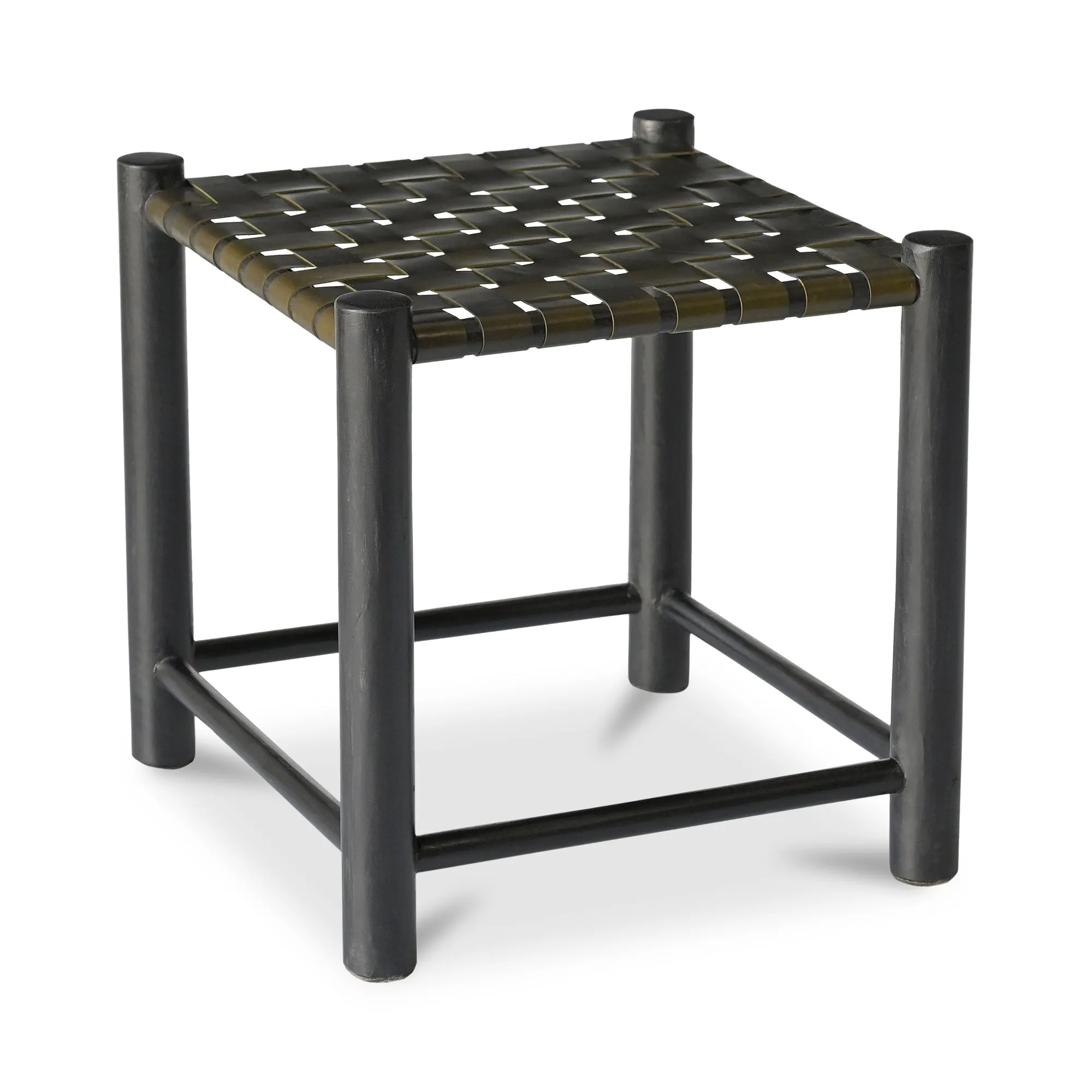 Rustic Grace Stool in Solid Mango Wood with Leather Accents