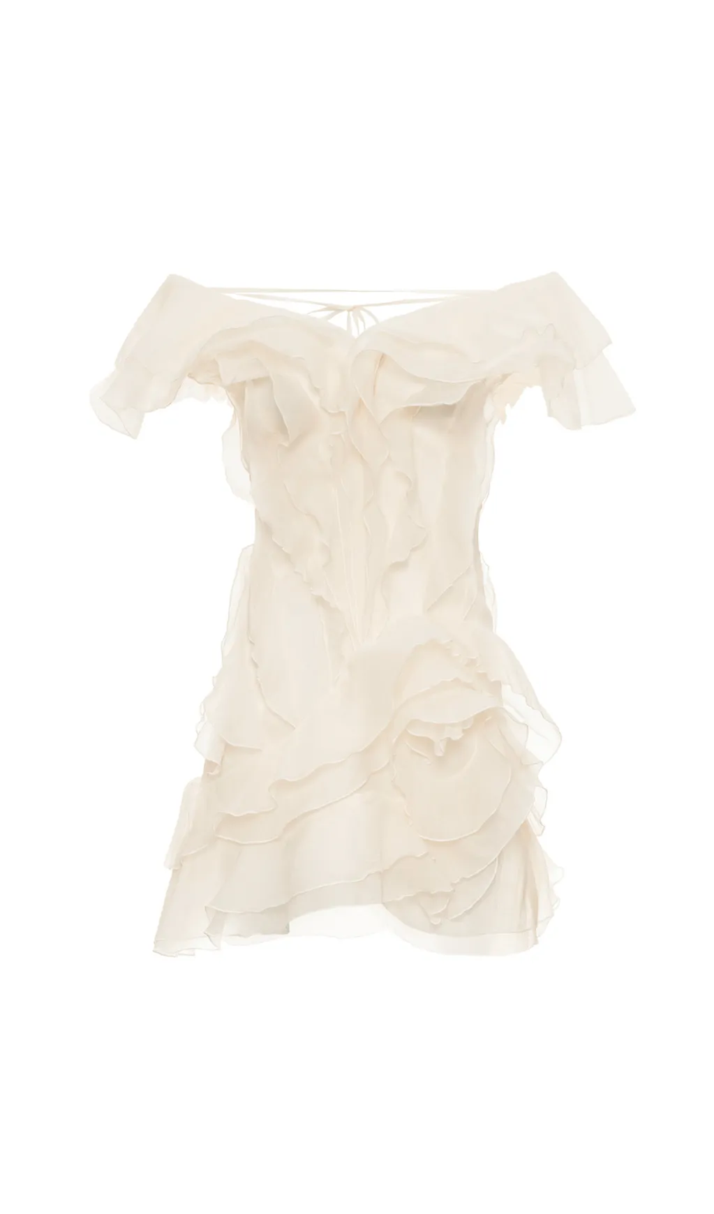 SABRINA RUFFLE LAYERS STRAPLESS MINI DRESS IN BEIGE