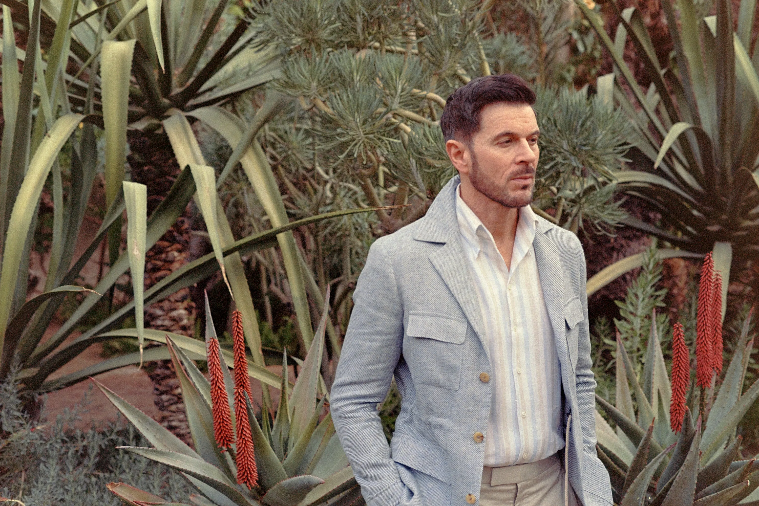Safari Jacket in Sky Blue Summer Tweed