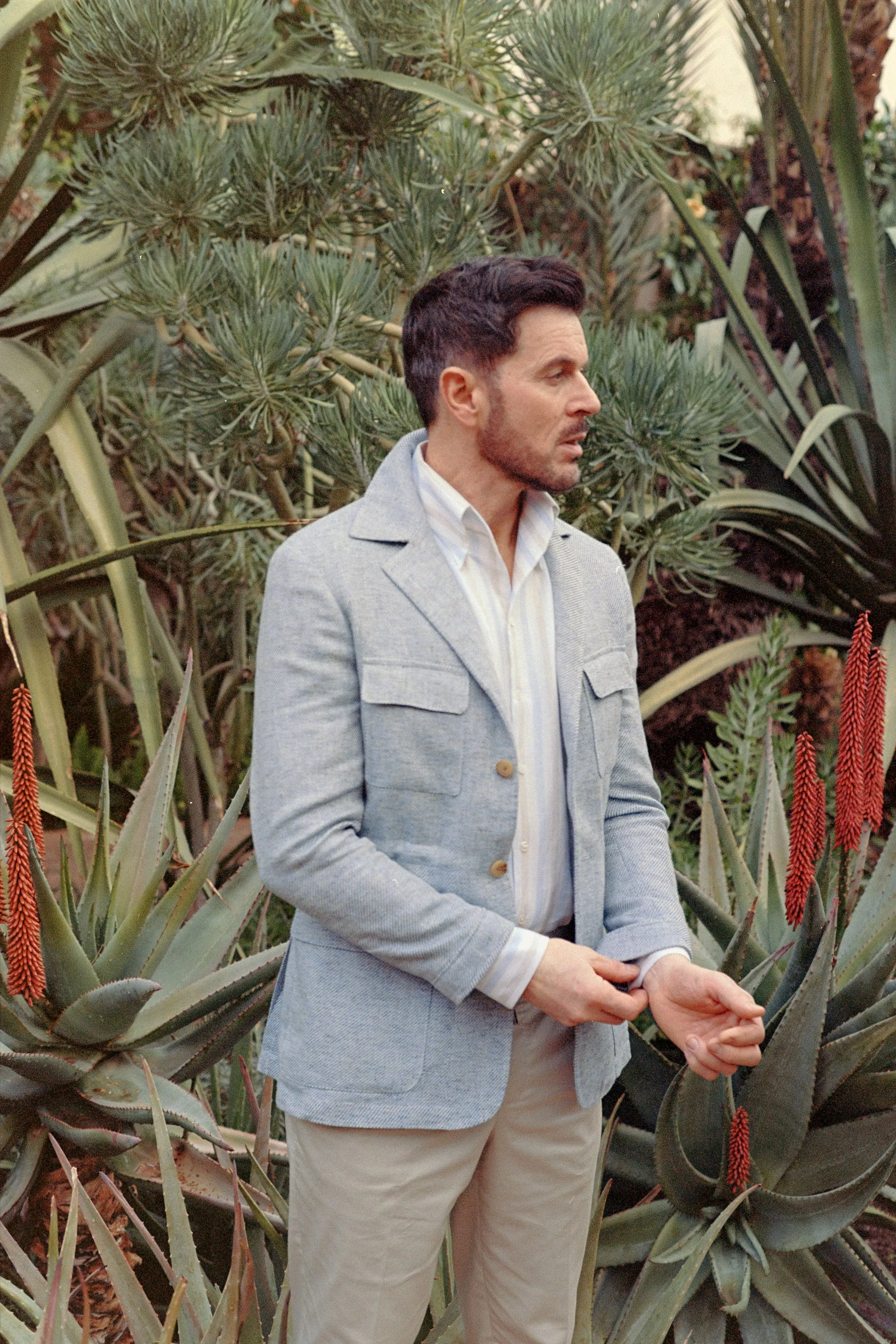 Safari Jacket in Sky Blue Summer Tweed
