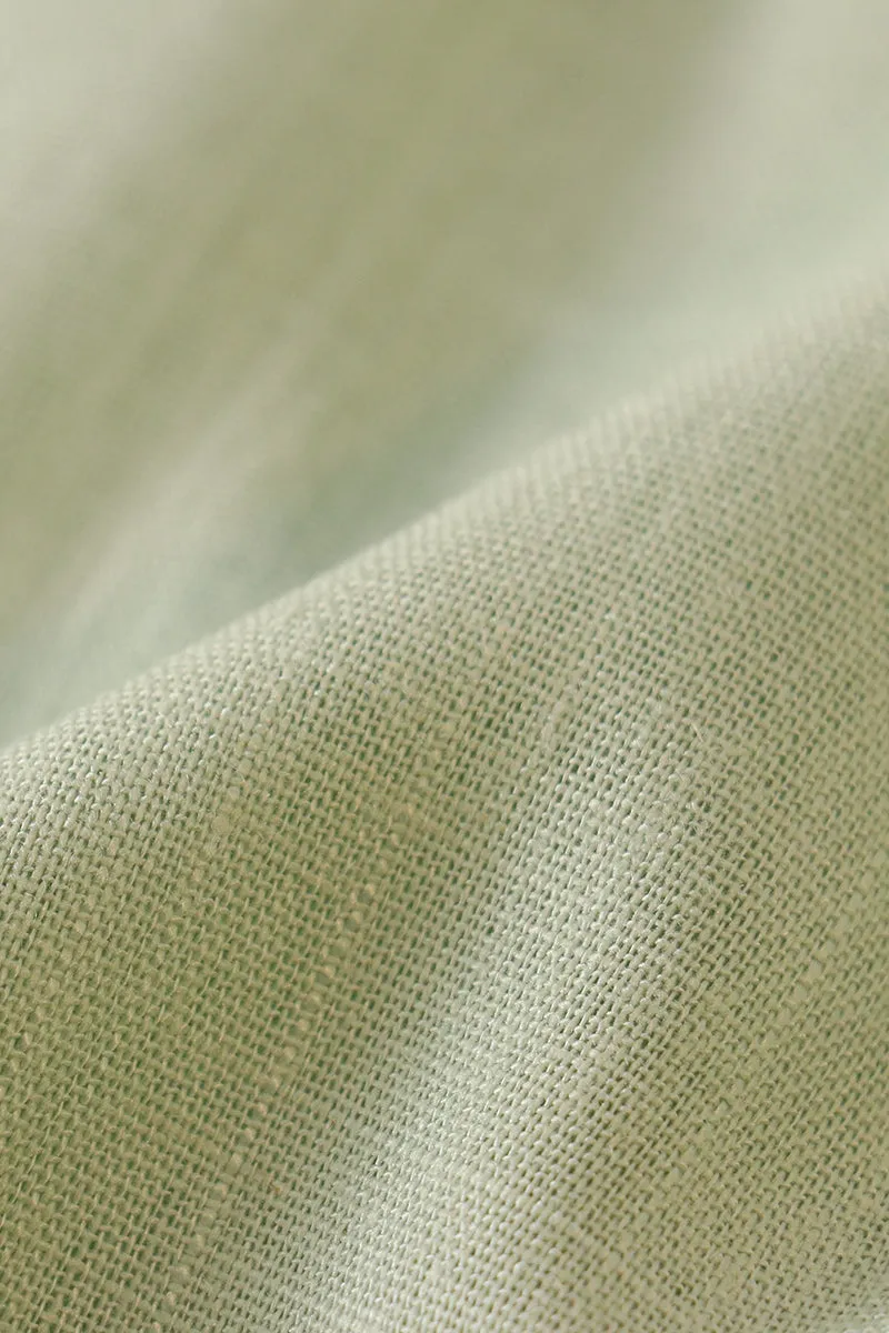 Sage linen smocked button dress