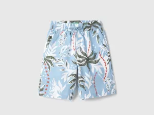 Seersucker Palm Print Regular Fit Beach Shorts
