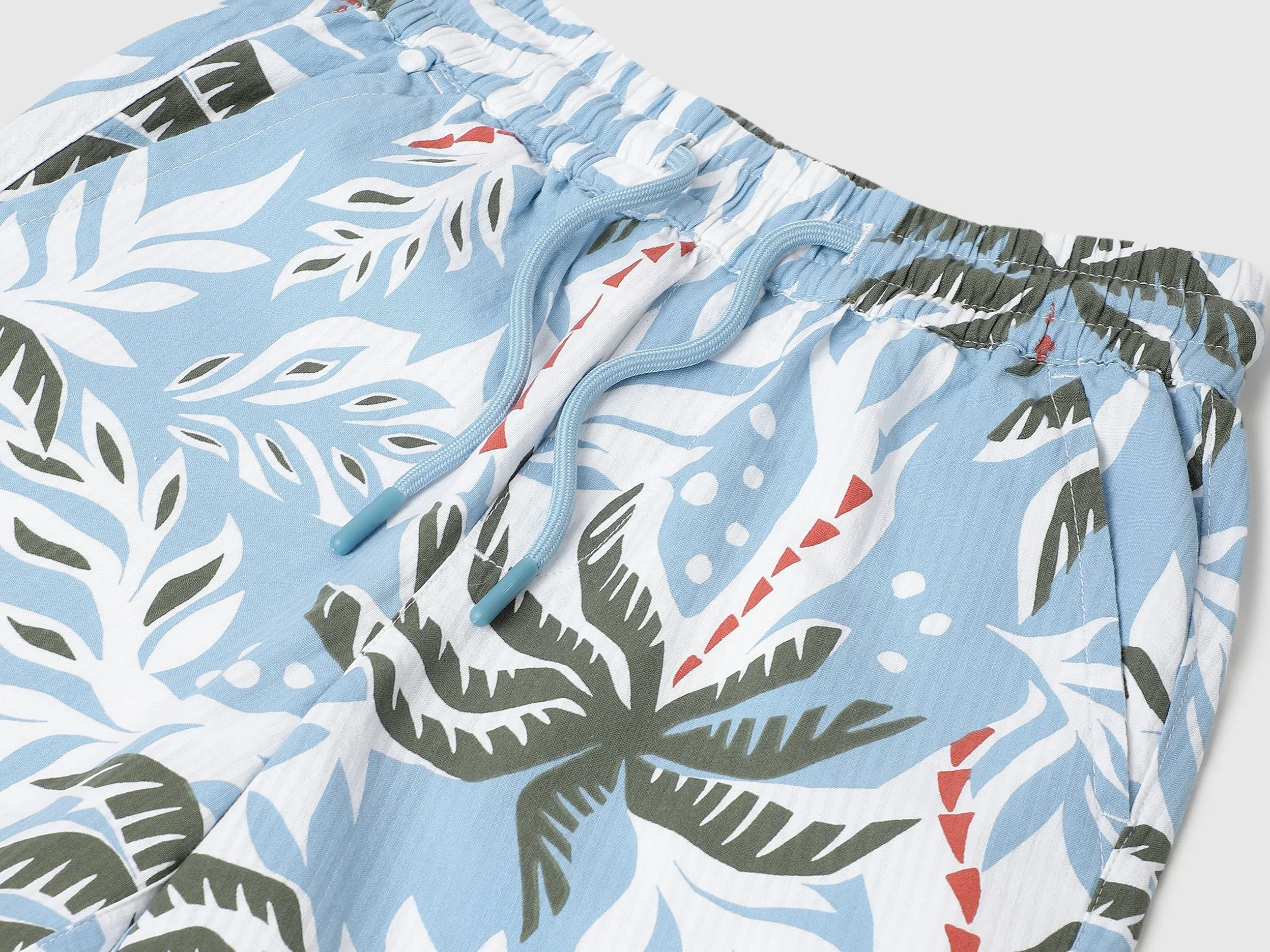 Seersucker Palm Print Regular Fit Beach Shorts