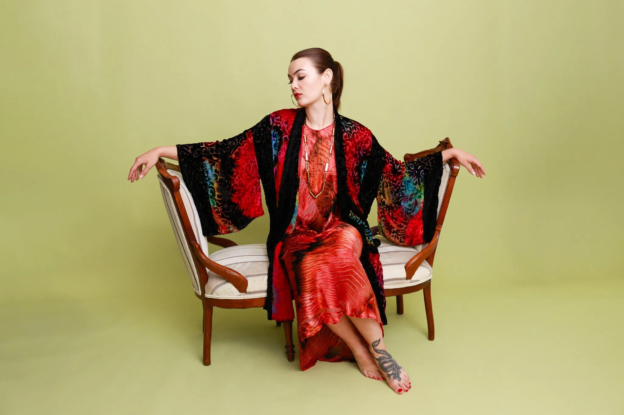 Shibori Velvet Burnout Short Kimono