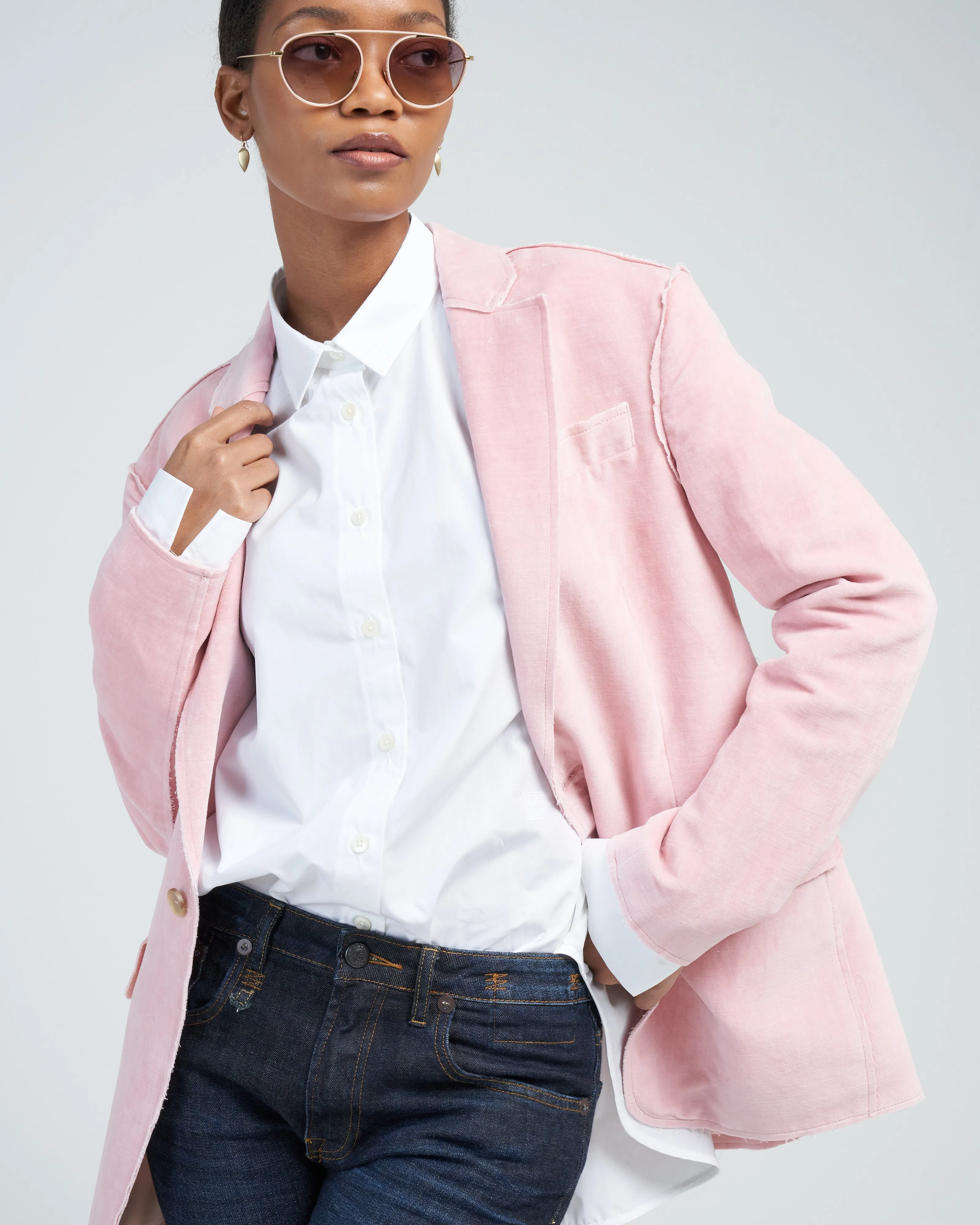 shrunken raw cut blazer - pink washed velvet