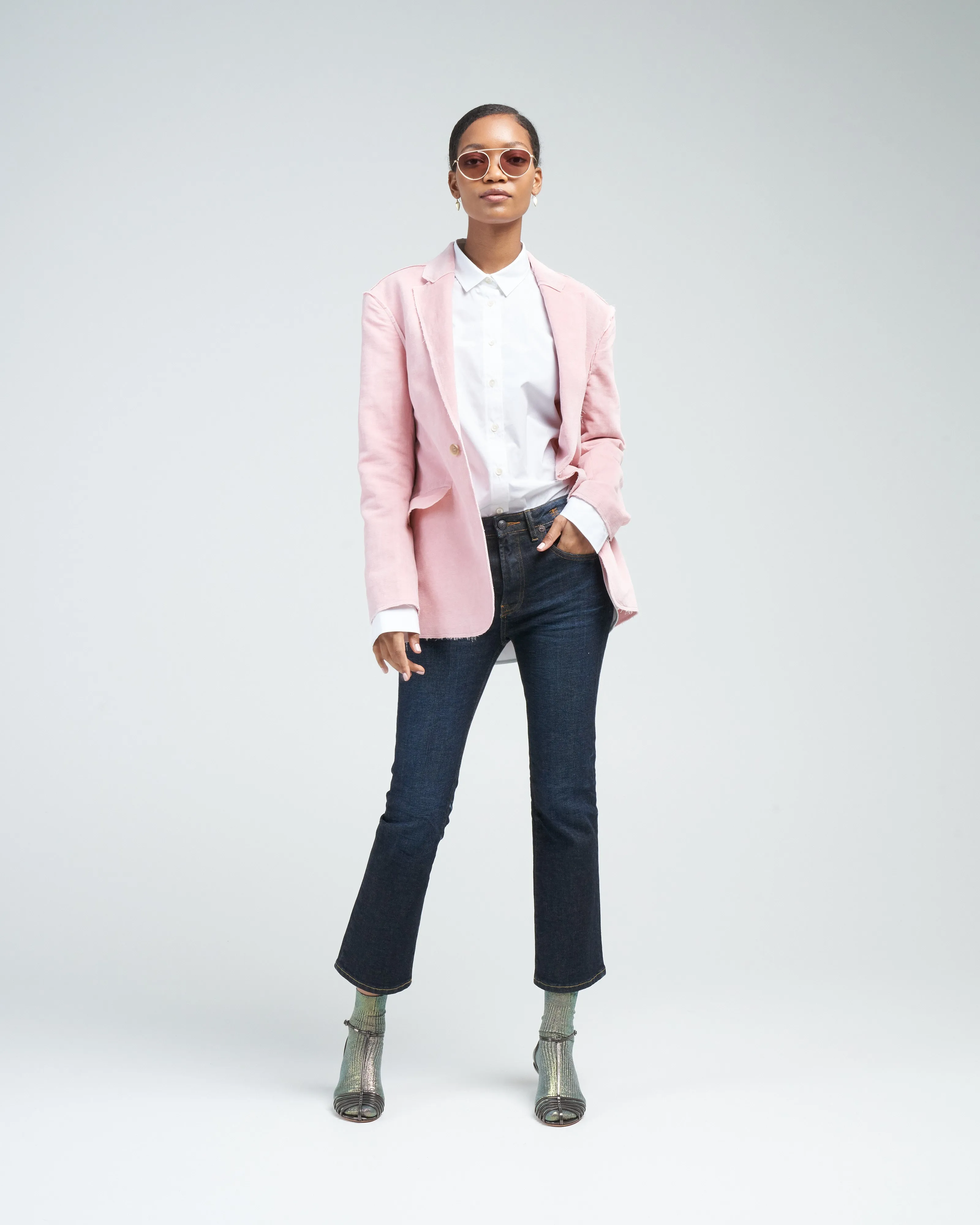 shrunken raw cut blazer - pink washed velvet