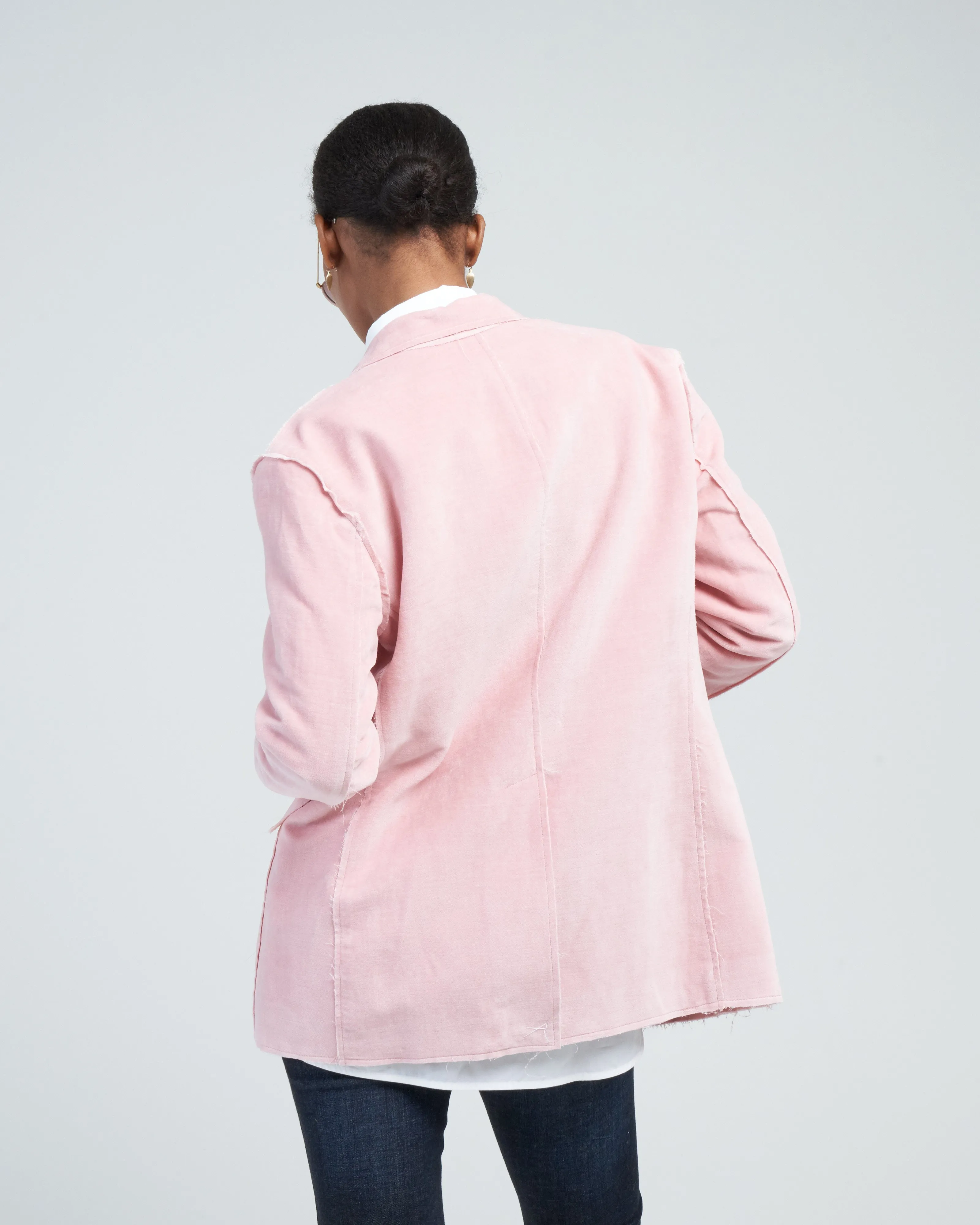 shrunken raw cut blazer - pink washed velvet
