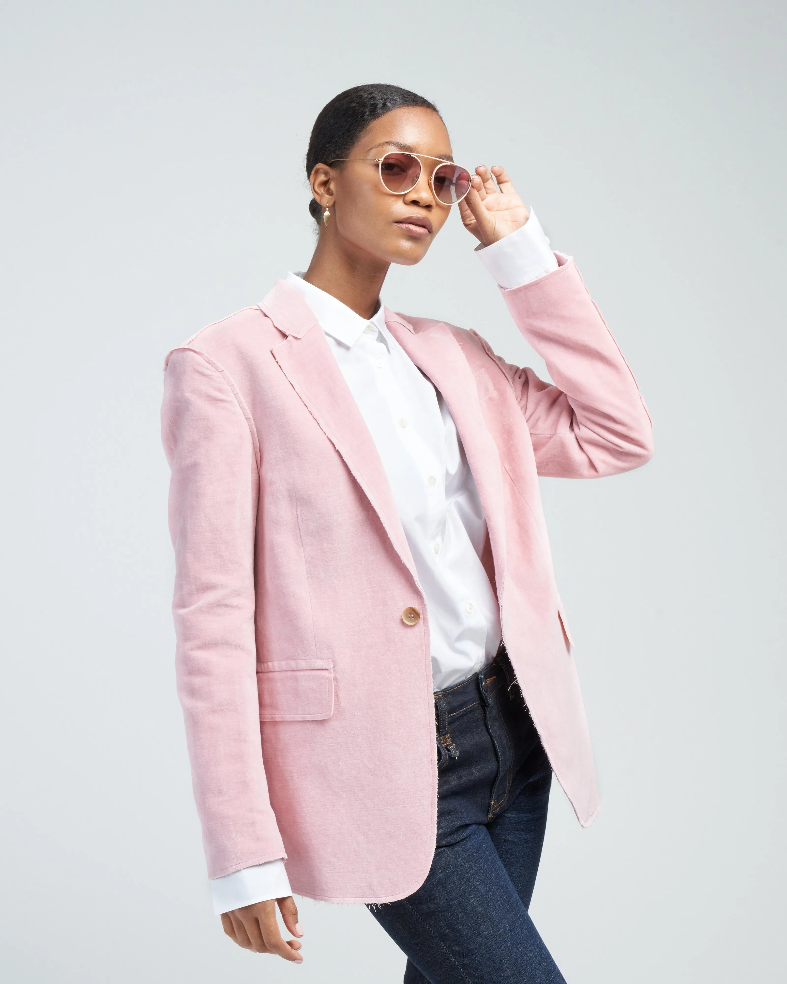 shrunken raw cut blazer - pink washed velvet