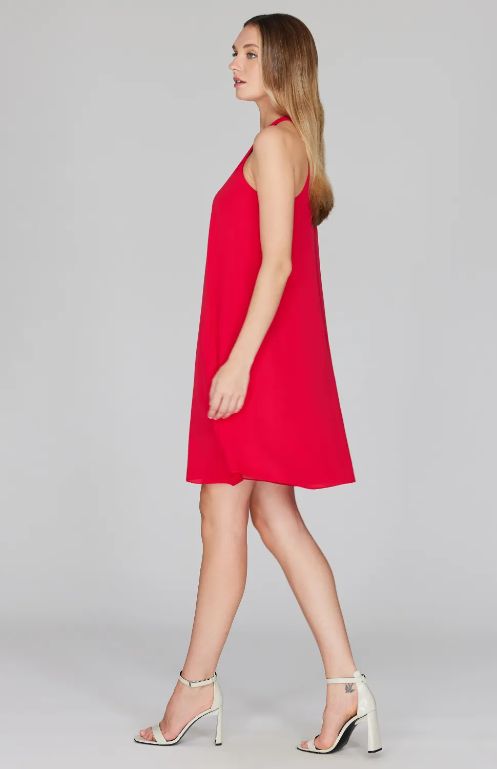 Silk Georgette Short Sleeveless Trapeze Dress