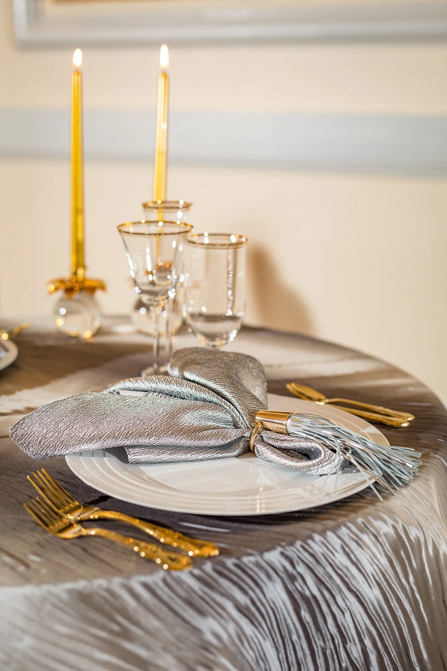 Silver Leather Tassel Napkin Rings by Julian Mejia