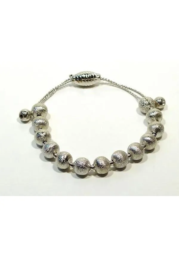 Silver Tone Brushed Bead Adjustable Bracelet
