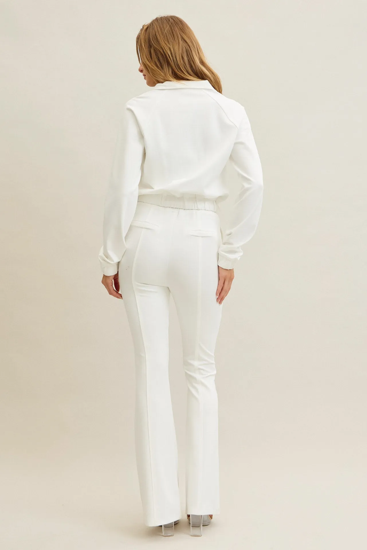 Simple Day Knit Track Jacket and Flare Pants Set