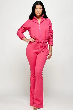 Simple Day Knit Track Jacket and Flare Pants Set