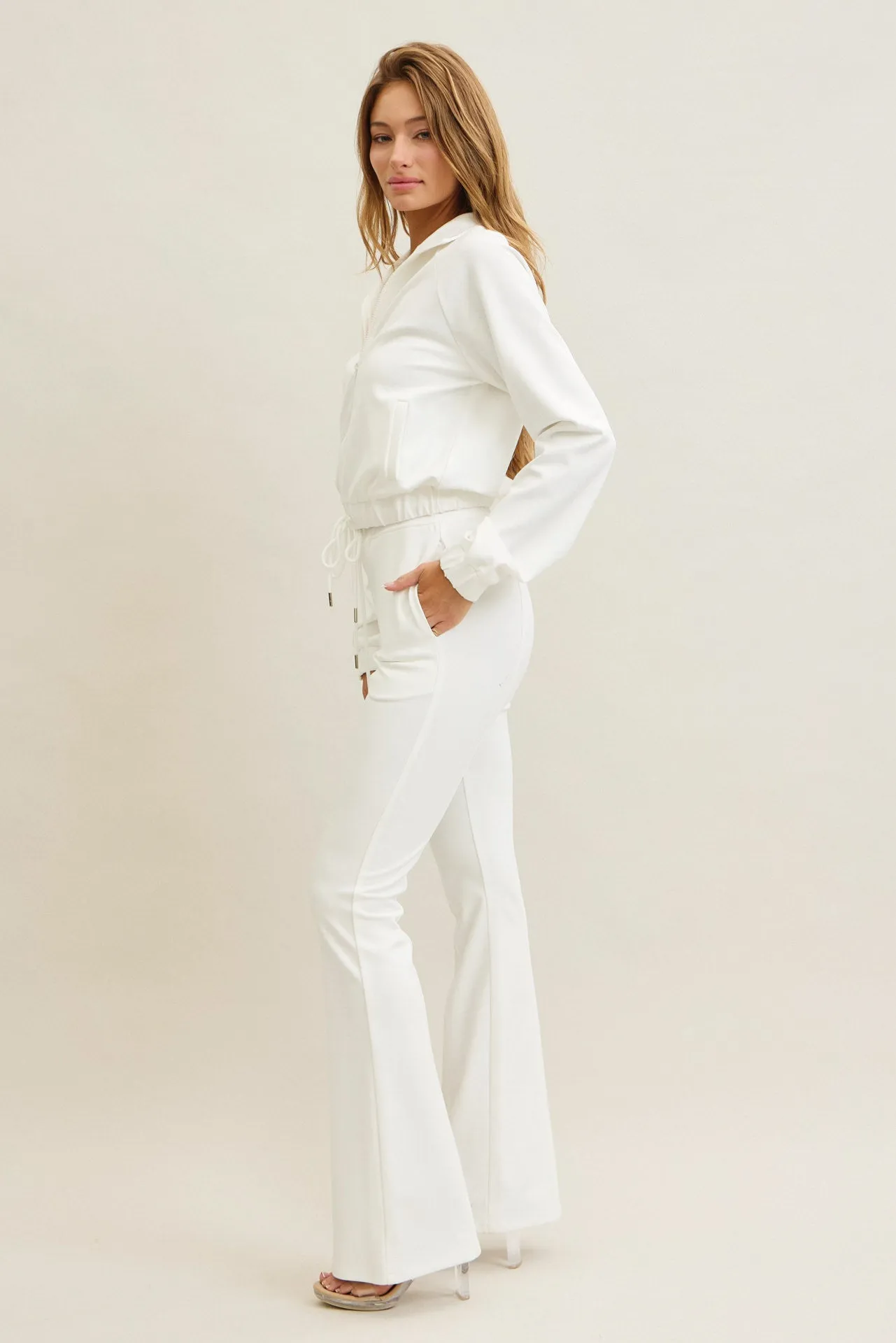 Simple Day Knit Track Jacket and Flare Pants Set