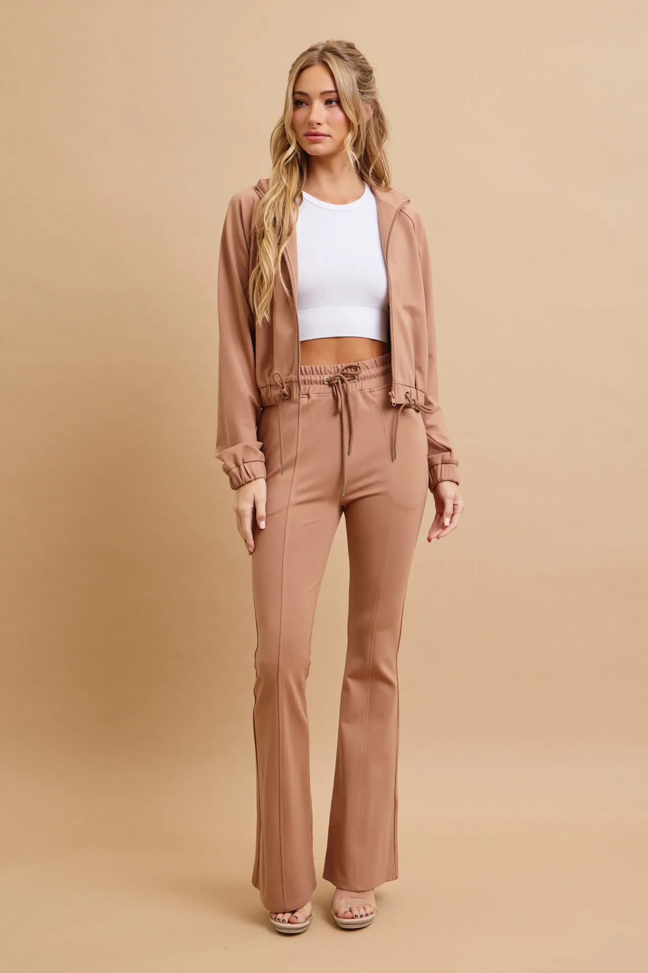 Simple Day Knit Track Jacket and Flare Pants Set