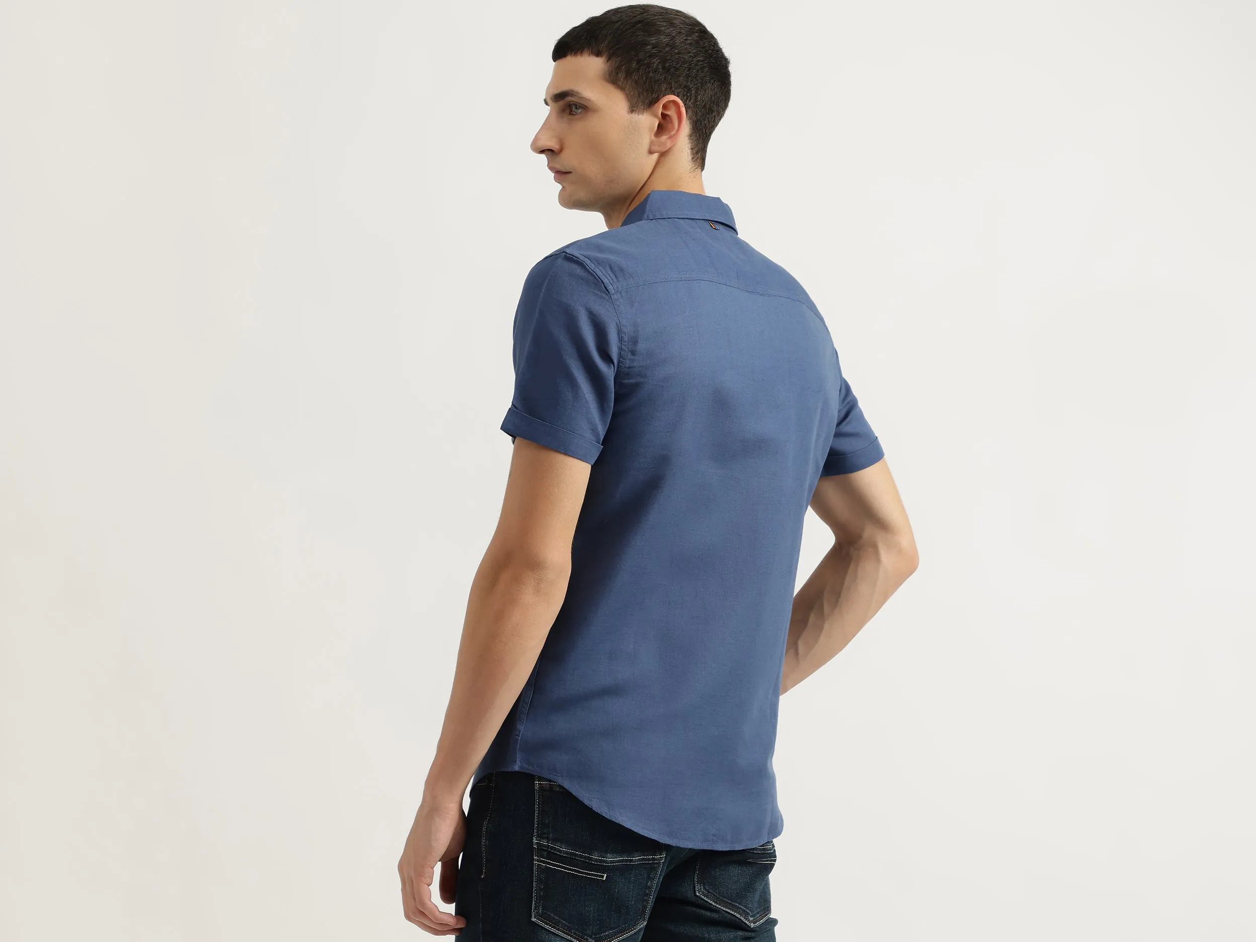 Slim Fit Spread Collar Solid Shirt